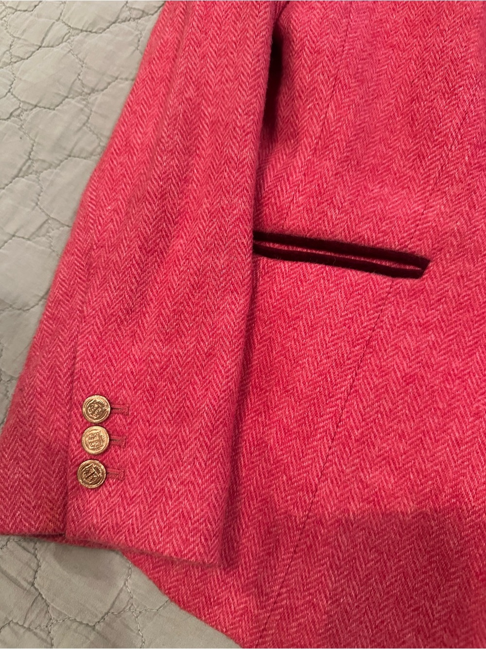 Talbots Red Herringbone Wool-Blend Single-Breasted Blazer - Picture 3 of 12